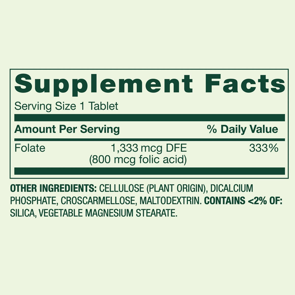 Tablettes de Folate 1 333 mcg DFE sur une surface blanche