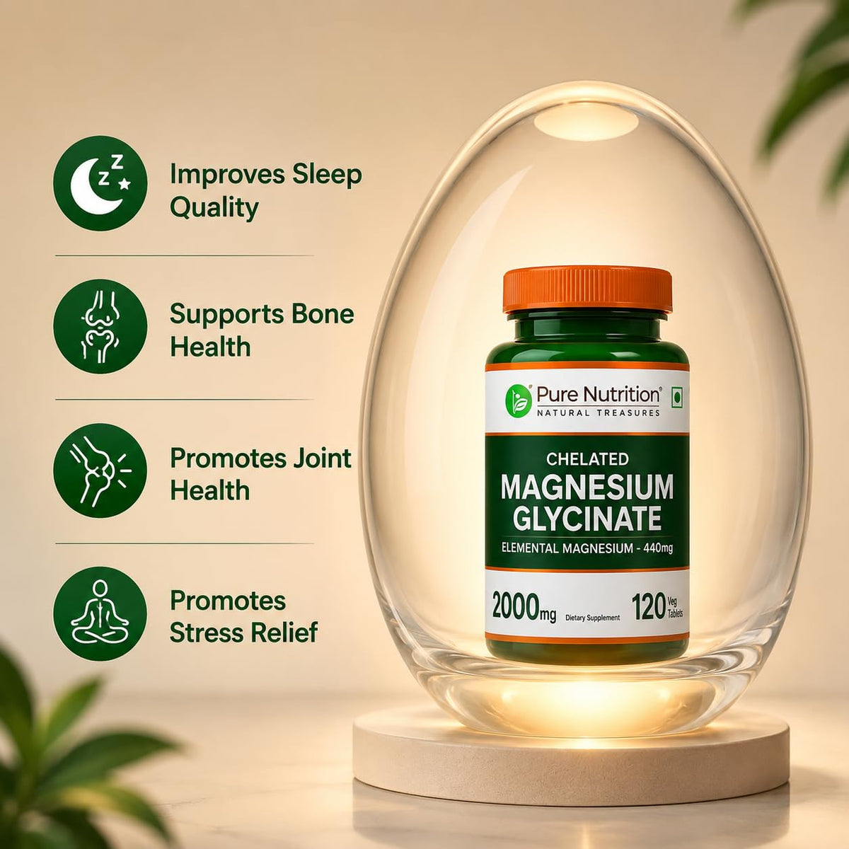 Tablettes de Magnésium Chélaté PURE NUTRITION sur une table