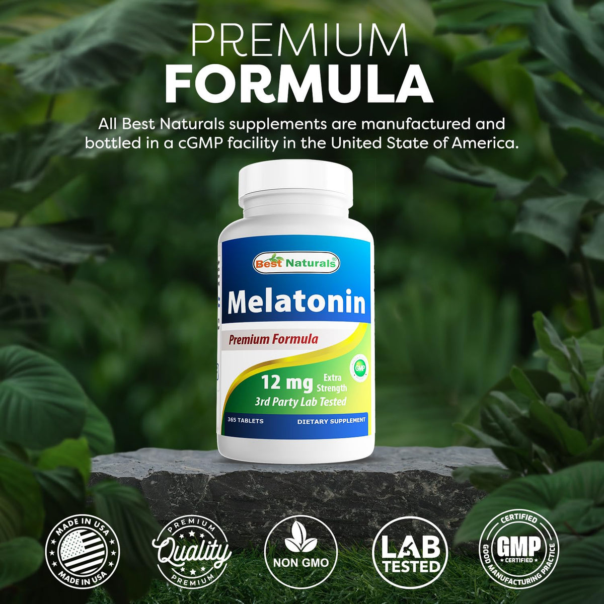 Tablettes de mélatonine Best Naturals 12 mg dans une cuillère