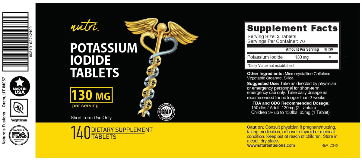 Tablettes de Potassium Iodure 130mg - vue des tablettes