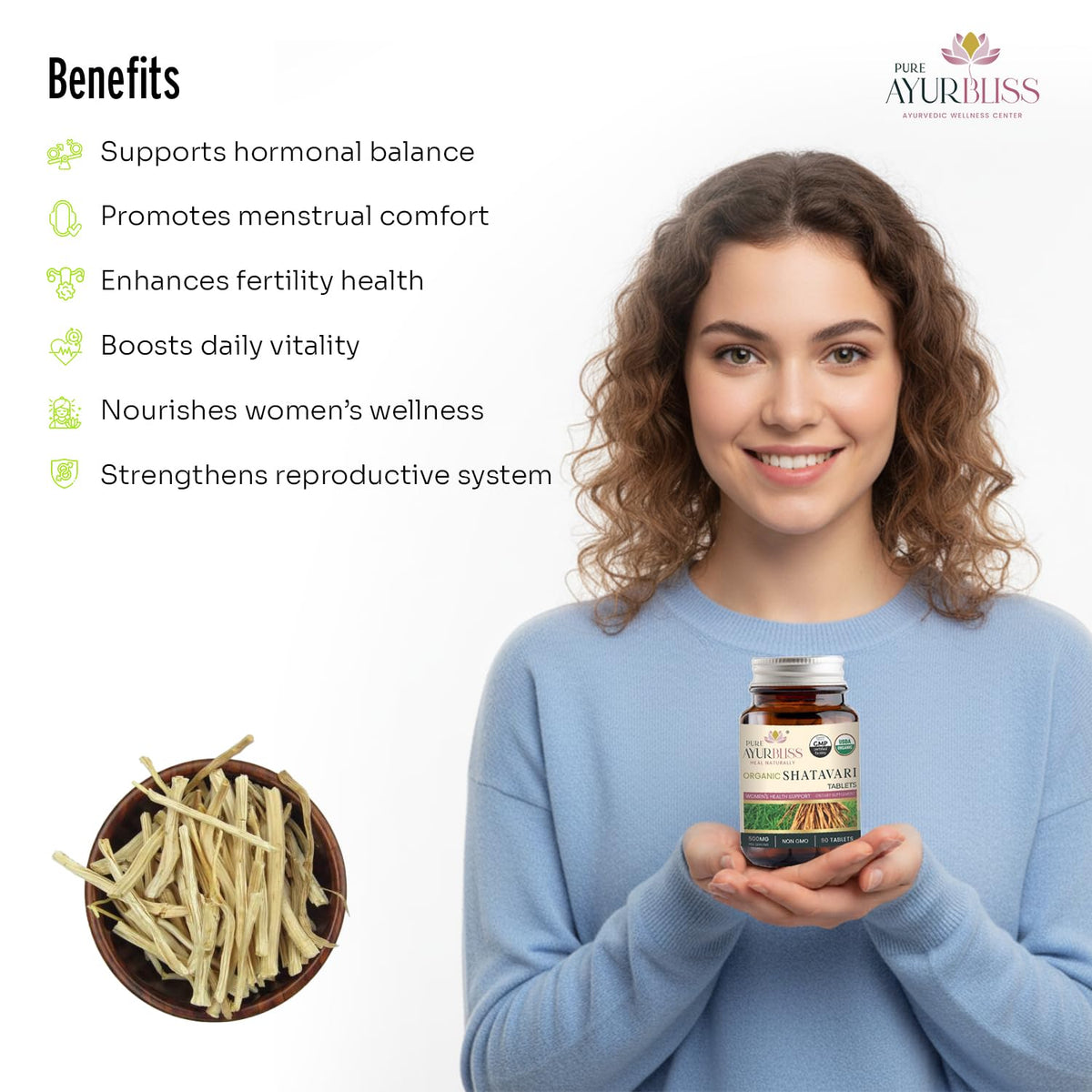 Tablettes de Shatavari avec un fond naturel