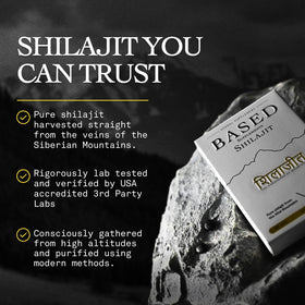 Tablettes de Shilajit Pur de Based Supplements sur une surface blanche