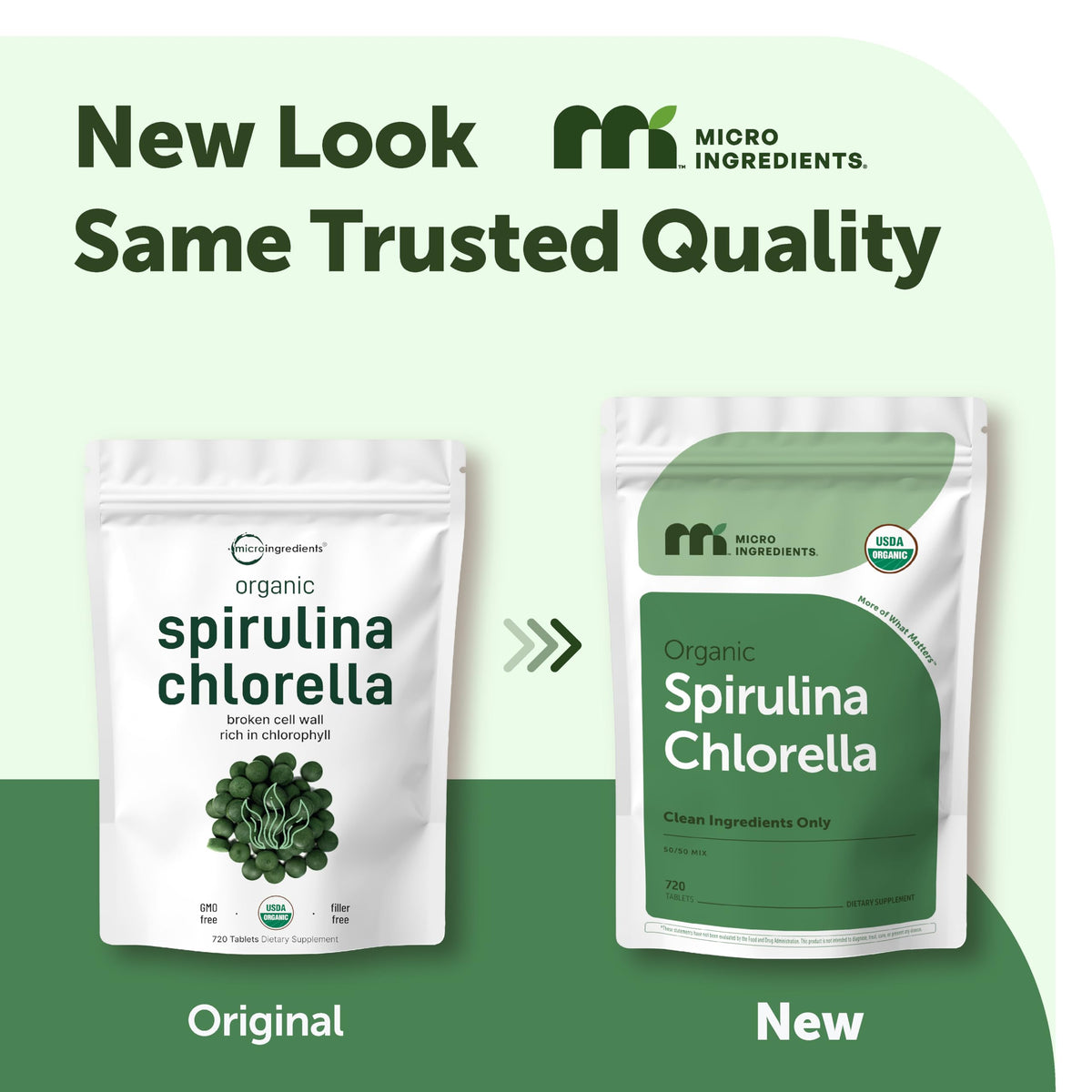 Tablettes de Spiruline Chlorella Bio Micro Ingredients en gros plan