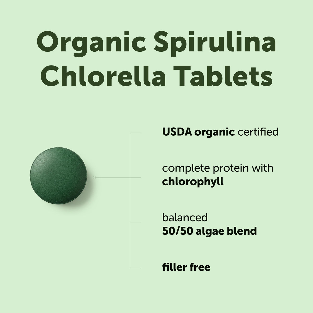 Tablettes de Spiruline Chlorella Bio sur fond blanc