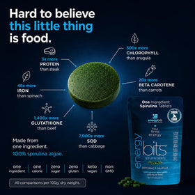 Tablettes de spiruline ENERGYBITS dans un bol