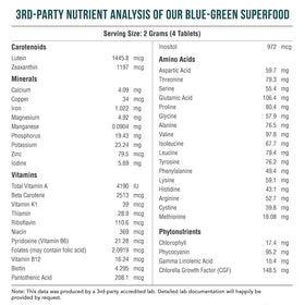 Tablettes de Spiruline et Chlorelle Bio Triquetra Health, informations nutritionnelles