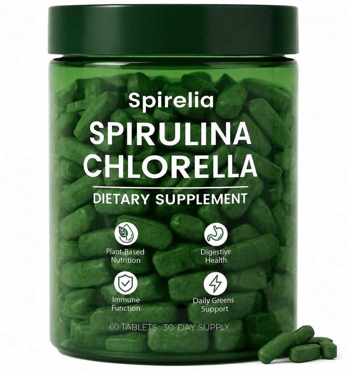 Tablettes de spiruline et chlorelle Bruiseweed en boîte
