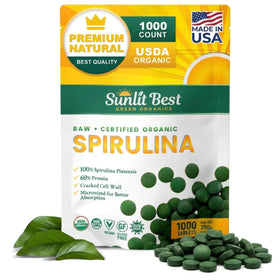 Tablettes de spiruline pure Sunlit Best Green Organics, vue de face