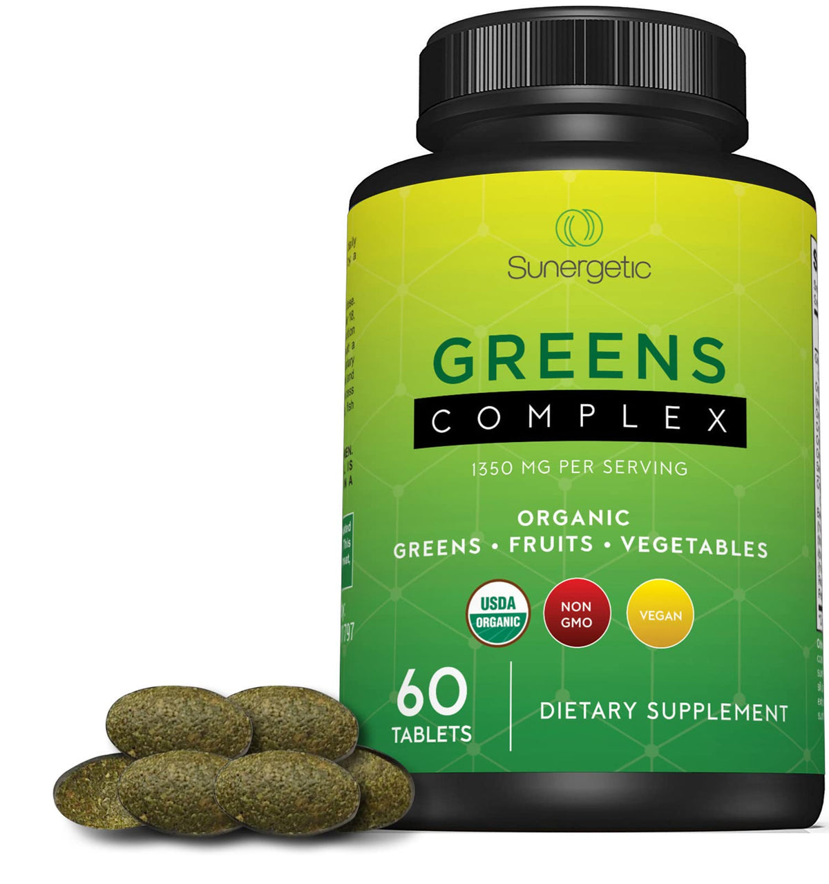 Tablettes de Superfood Sunergetic à côté d'un verre d'eau