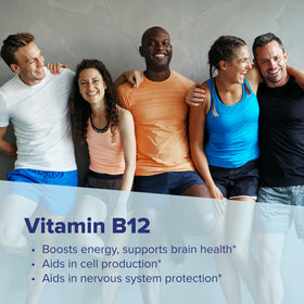Tablettes de vitamine B-12 et acide folique dans une main