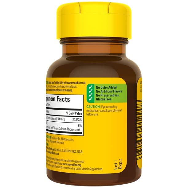 Tablettes de vitamine B12 Nature Made dans leur flacon