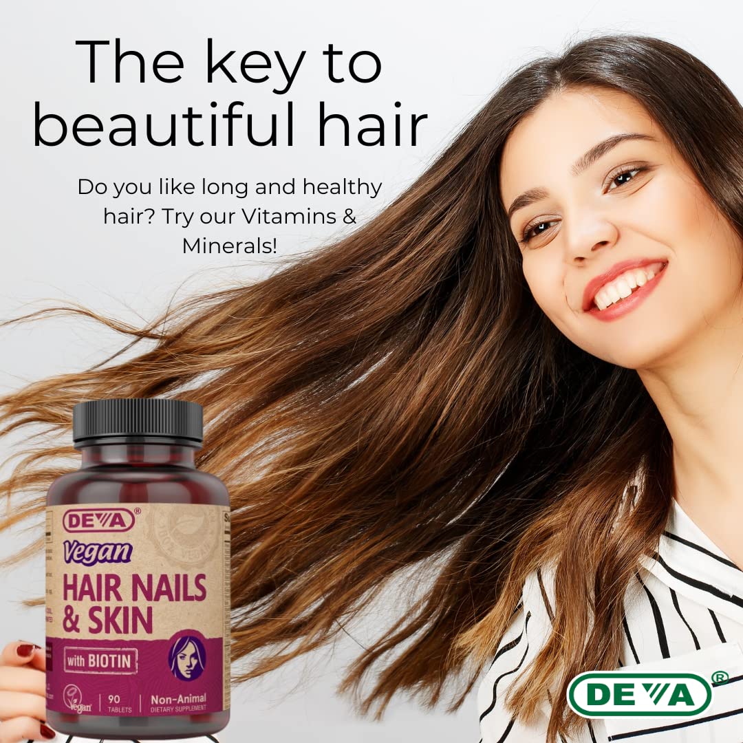 Tablettes DEVA pour Cheveux, Ongles et Peau sur fond blanc