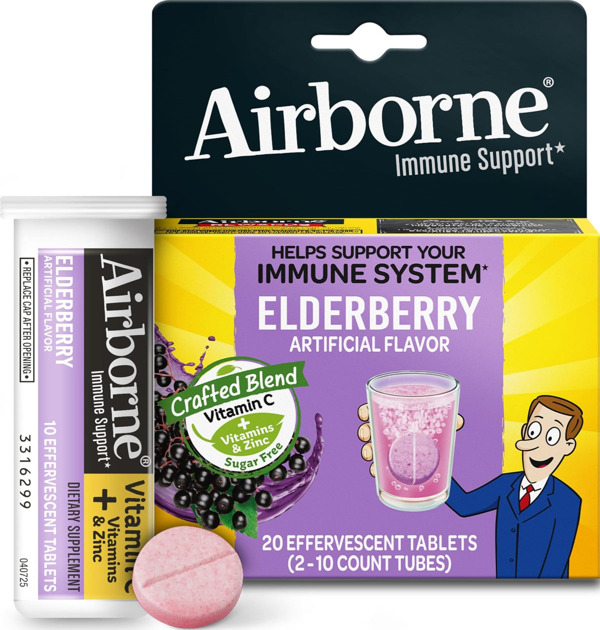 Tablettes effervescentes Airborne 1000mg de Vitamine C, emballage avant