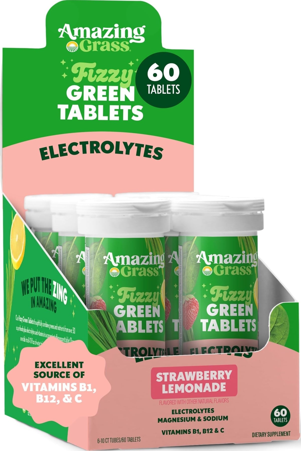 Tablettes effervescentes Amazing Grass Fraise Citronnade – avant ouverte