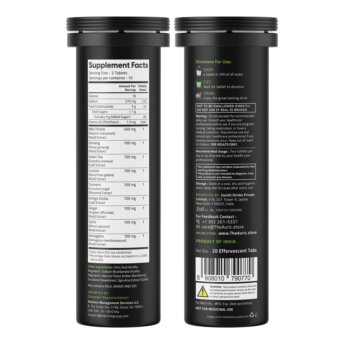 Tablettes effervescentes Auric LIV365 Green, présentation en boîte