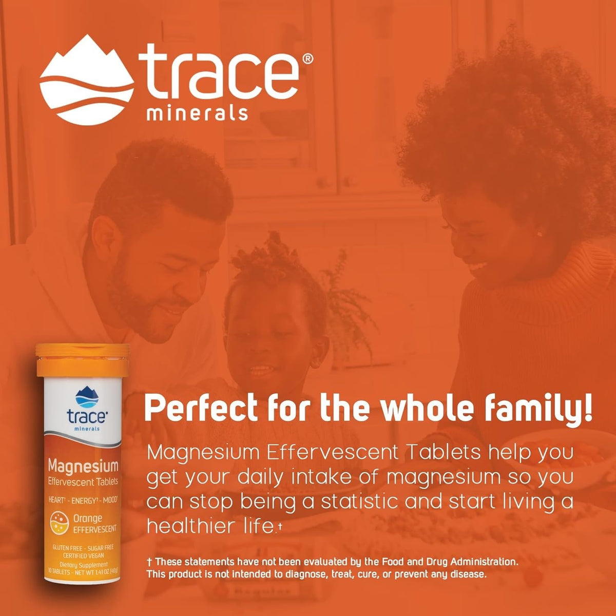 Tablettes effervescentes de magnésium Trace Minerals sur une surface blanche