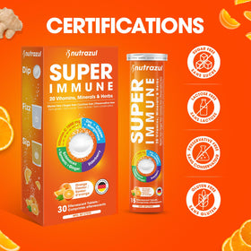 tablettes effervescentes nutrazul Super daily wellness sur une surface en bois