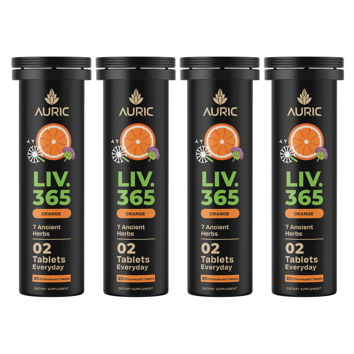 Tablettes effervescentes orange Auric Liv 365 en boîte