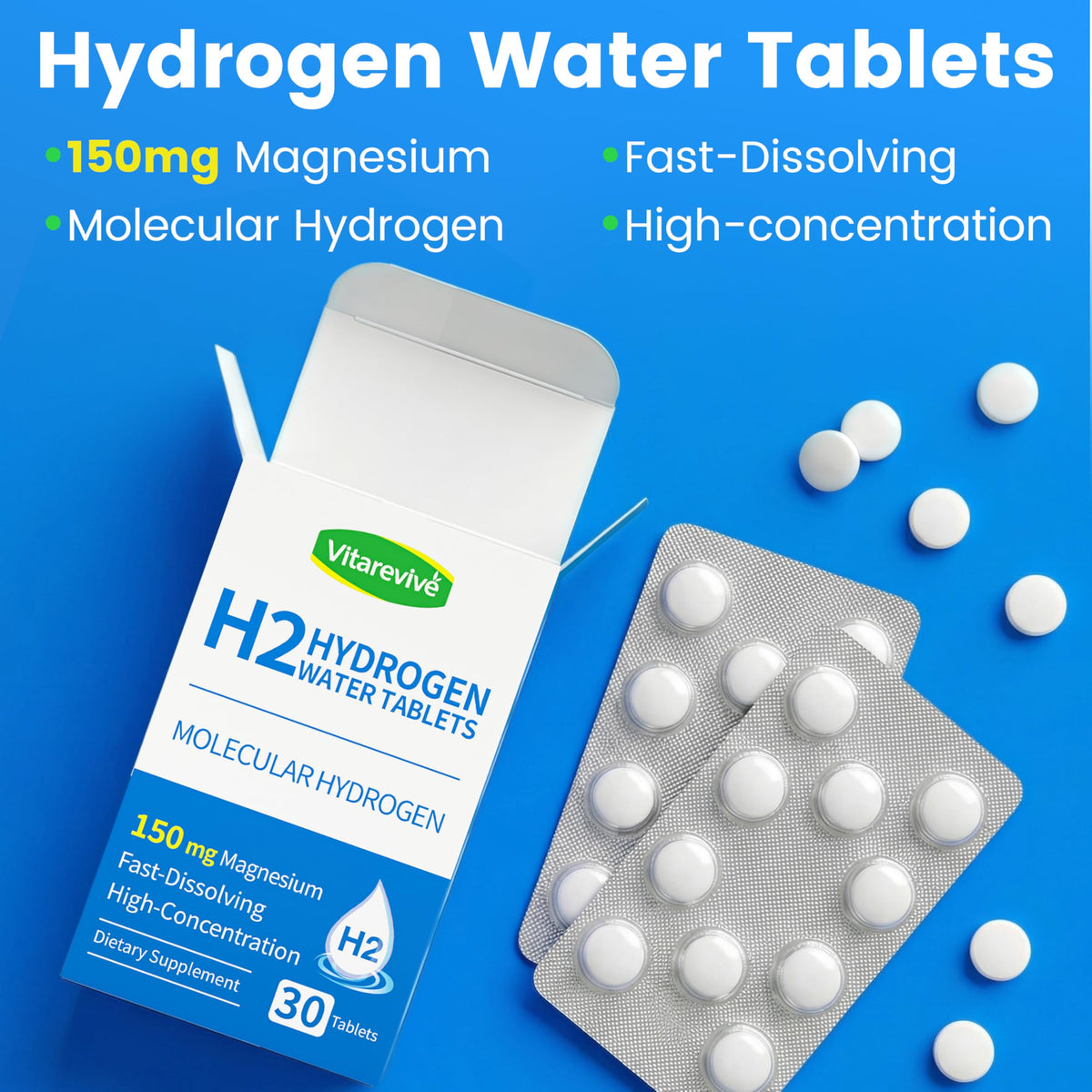 Tablettes H2 Vitarevive en train de se dissoudre dans l'eau