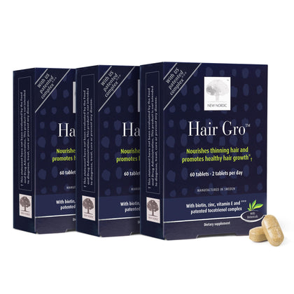 Tablettes Hair GRO de NEW NORDIC en emballage, 180 unités