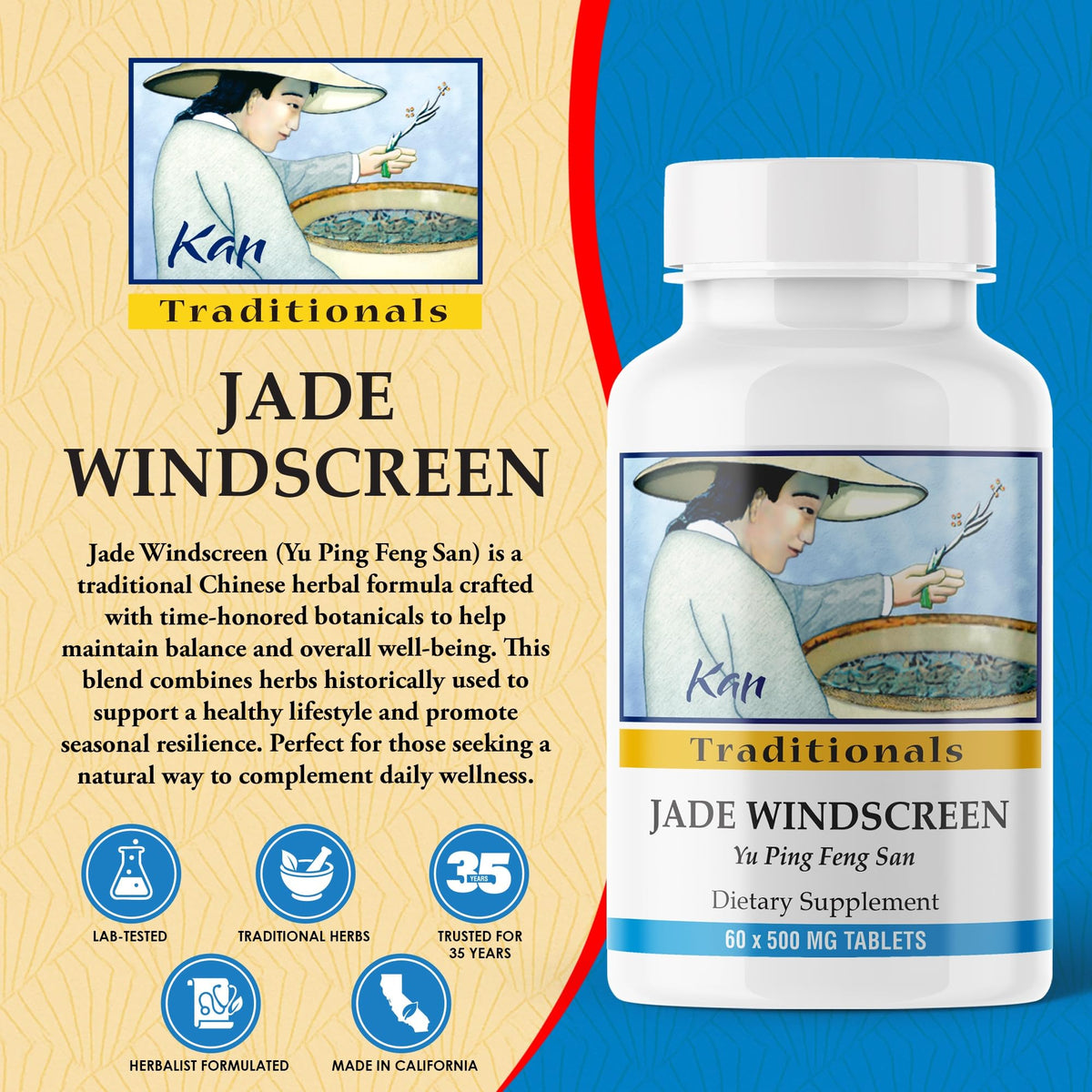Tablettes Jade Windscreen Kan Herb sur une surface blanche