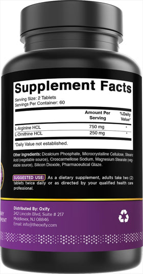 Tablettes Oxify L-Arginine L-Ornithine sur une table