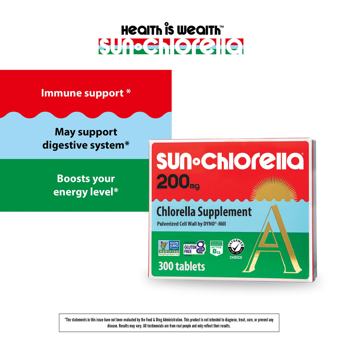 Tablettes Sun Chlorella sur une surface en bois