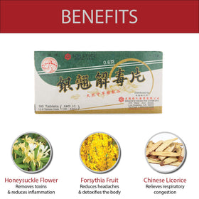 Tablettes Yin Chiao Chieh Tu Pien sur un fond blanc