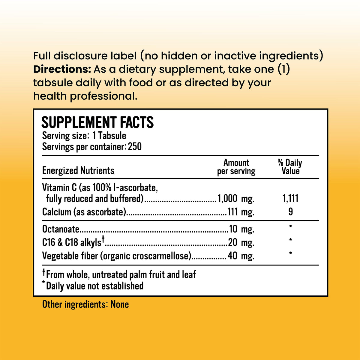 Tabsule de Vitamine C Alkaline for Life sur une surface en bois