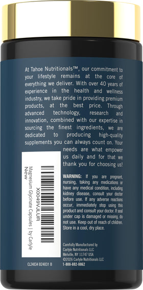 Tahoe Nutritionals Complément Magnésium Glycinate et Malate emballage arrière