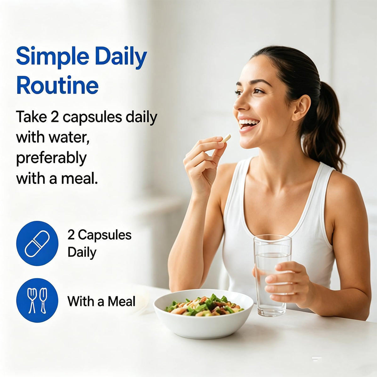 TALKBUDS Tribiotique Quotidien capsules à côté d'un repas