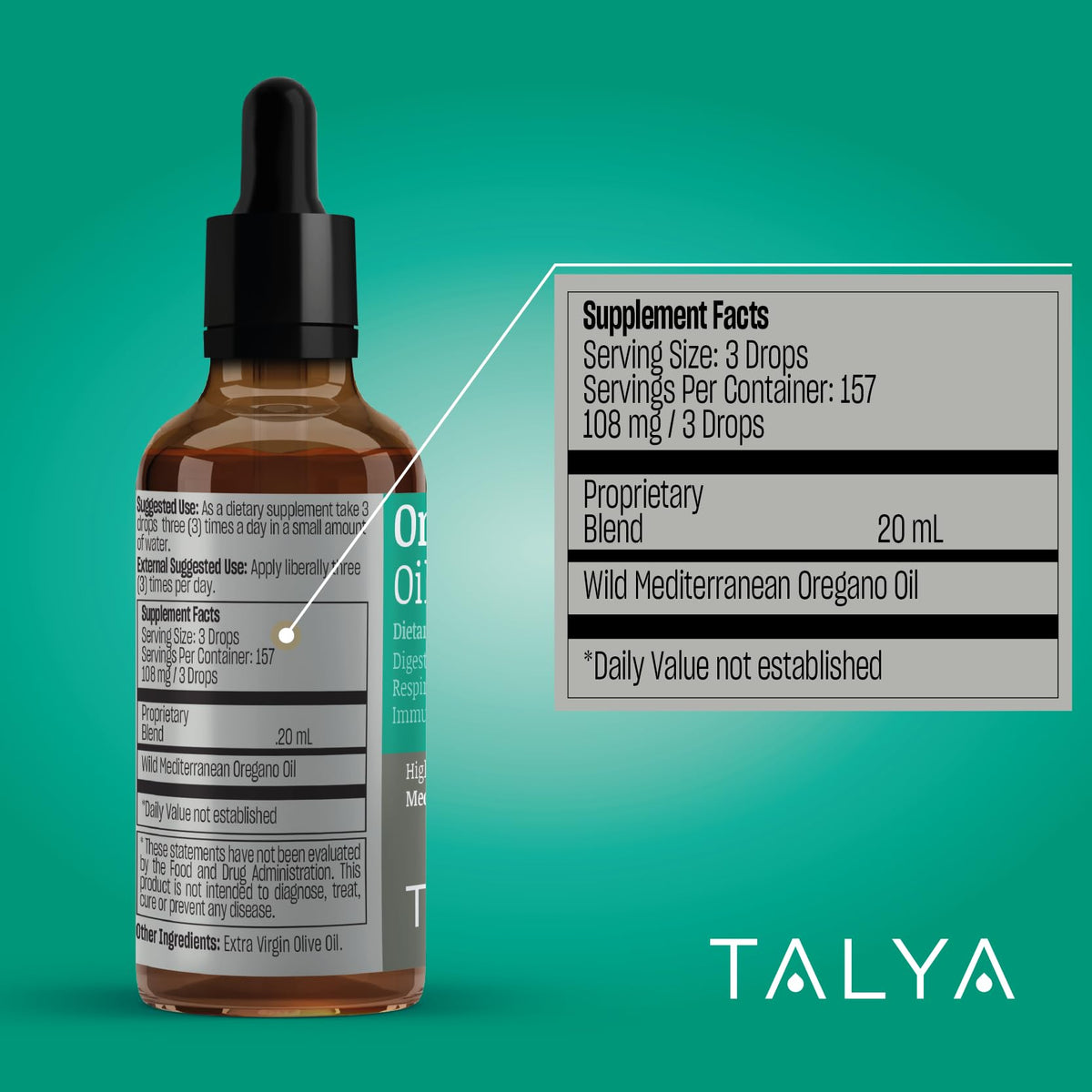 TALYA Huile d'Origan 20 ml avec olives et herbes