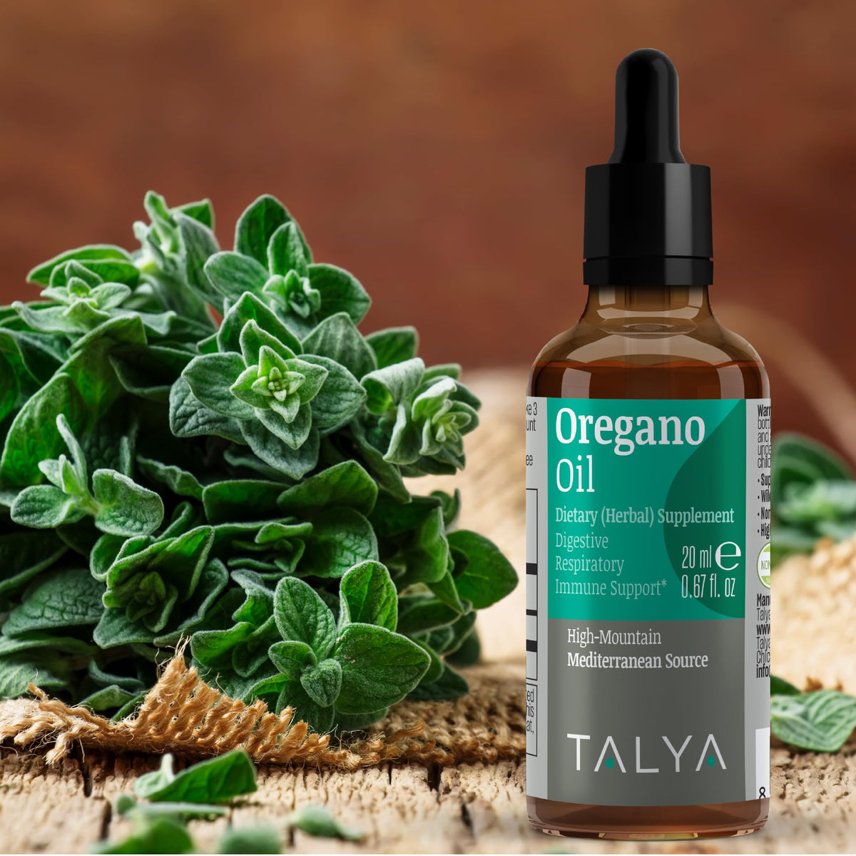 TALYA Huile d'Origan 20 ml en gros plan sur l'étiquette