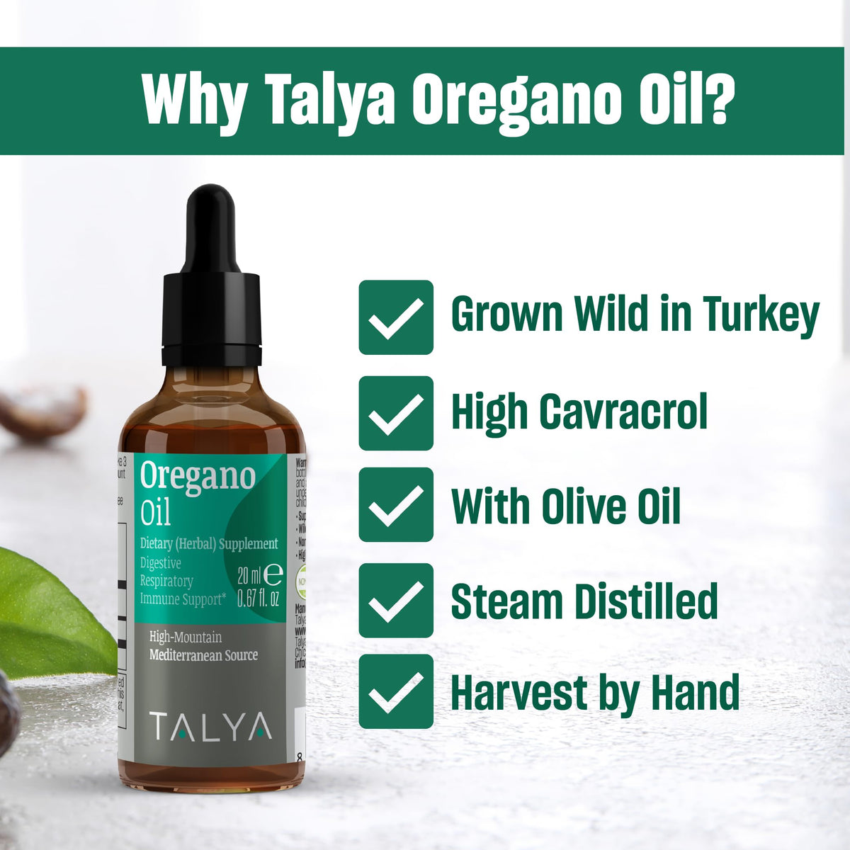 TALYA Huile d'Origan 20 ml sur fond de cuisine