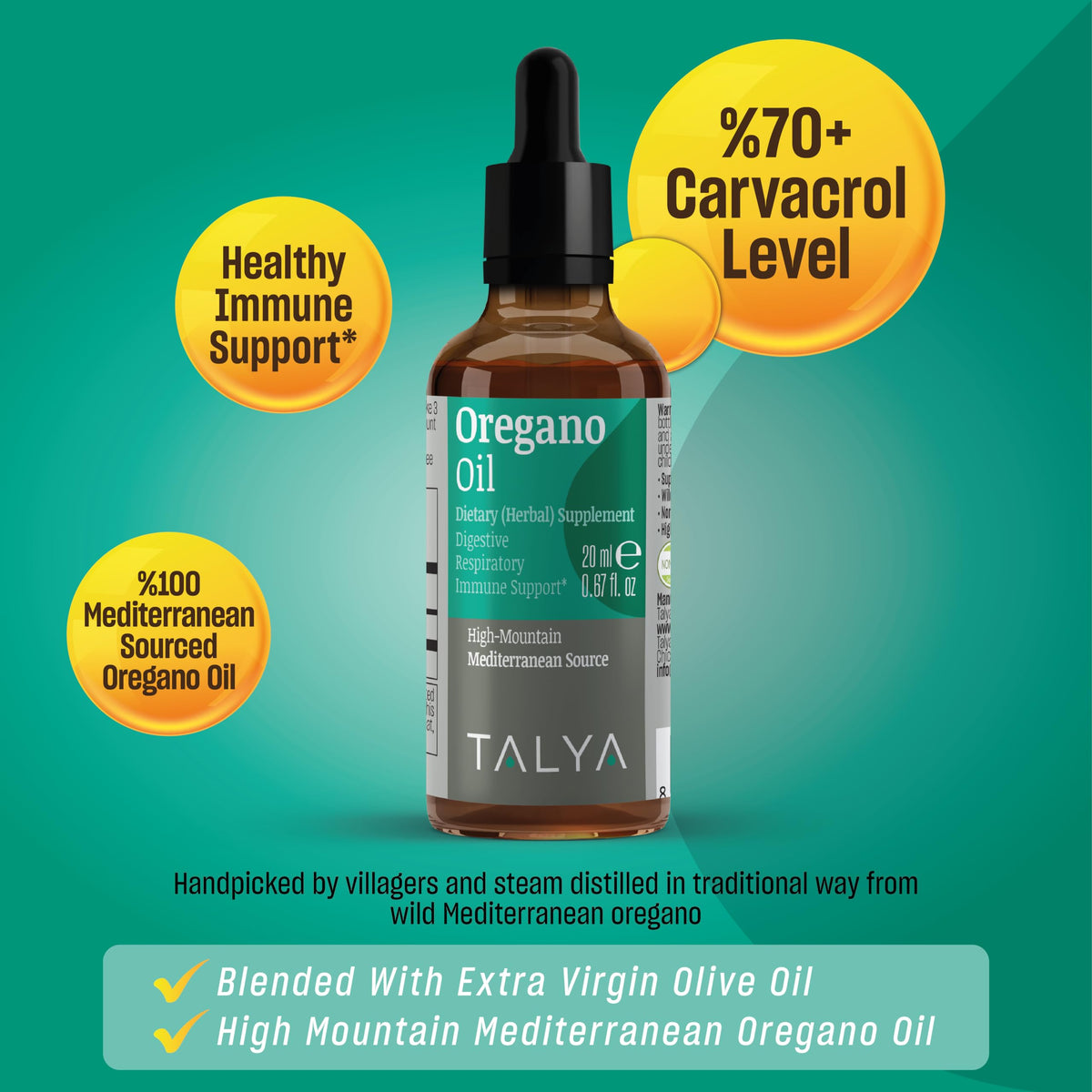 TALYA Huile d'Origan 20 ml vue arrière avec informations nutritionnelles