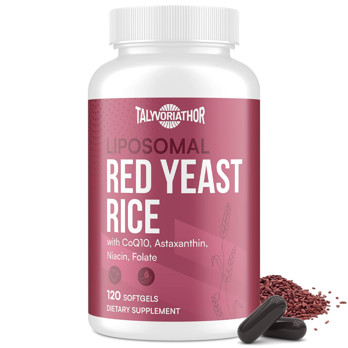 Talyvorlathor Riz Rouge 1200mg avec CoQ10 et Astaxanthine - vue de face