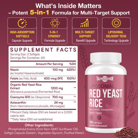 Talyvorlathor Riz Rouge 1200mg CoQ10 Astaxanthine avec autres compléments