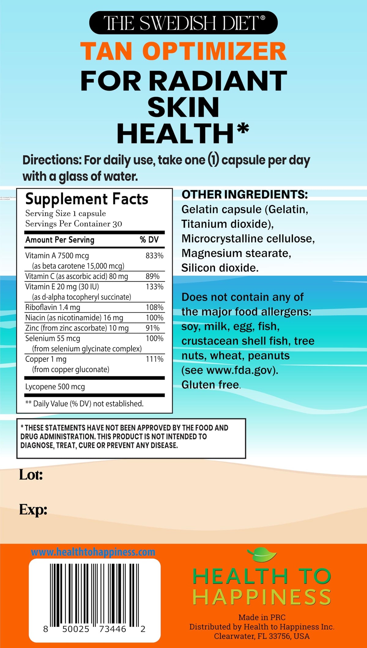 Tan Optimizer de The Swedish Diet – vue arrière de l'emballage
