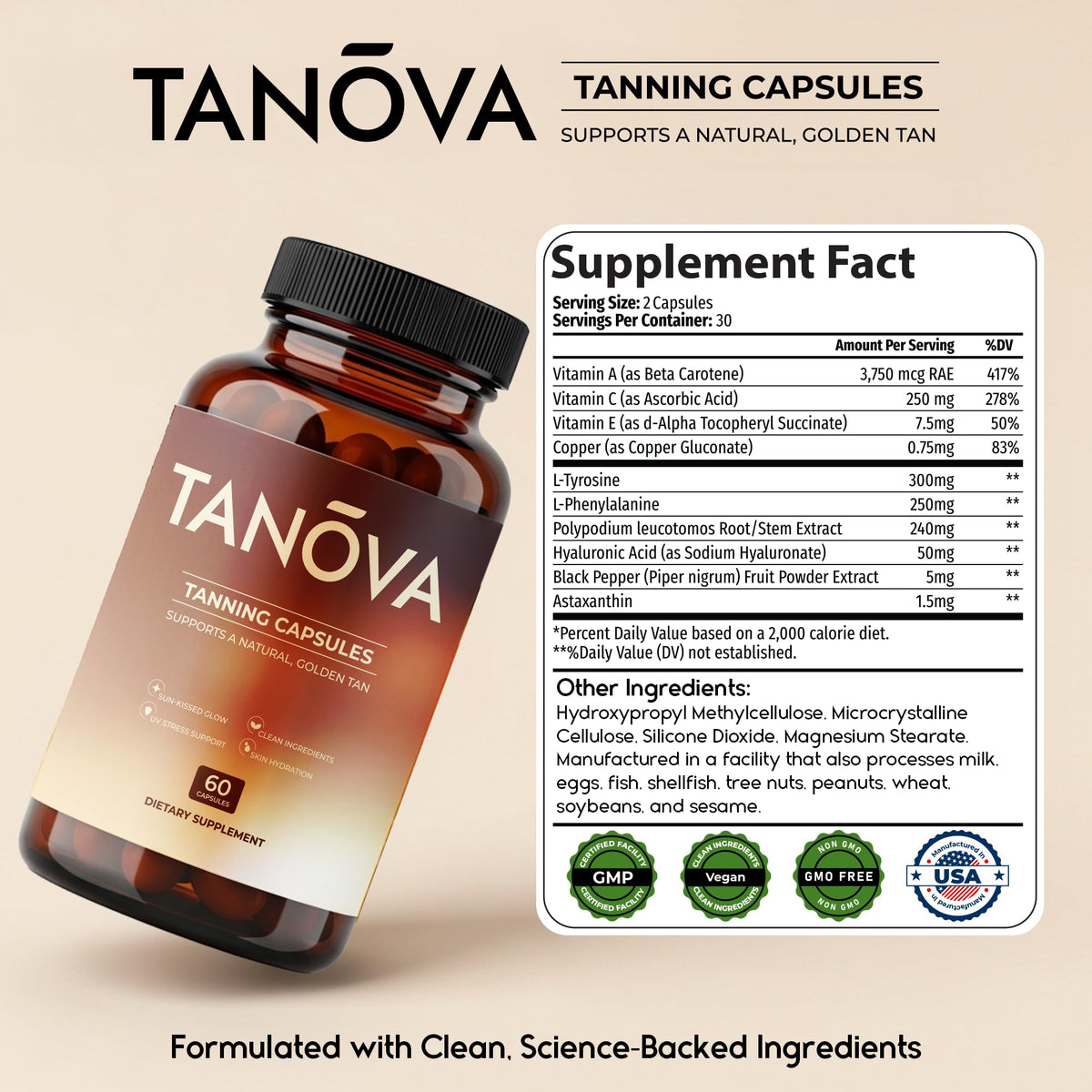 Tanova Capsules de Bronzage ouvertes montrant les capsules