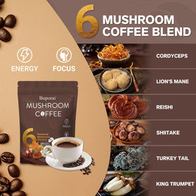 Tasse de café Buporai aux champignons sur une table