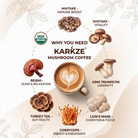 Tasse de café instantané karkze avec champignons, sur une table