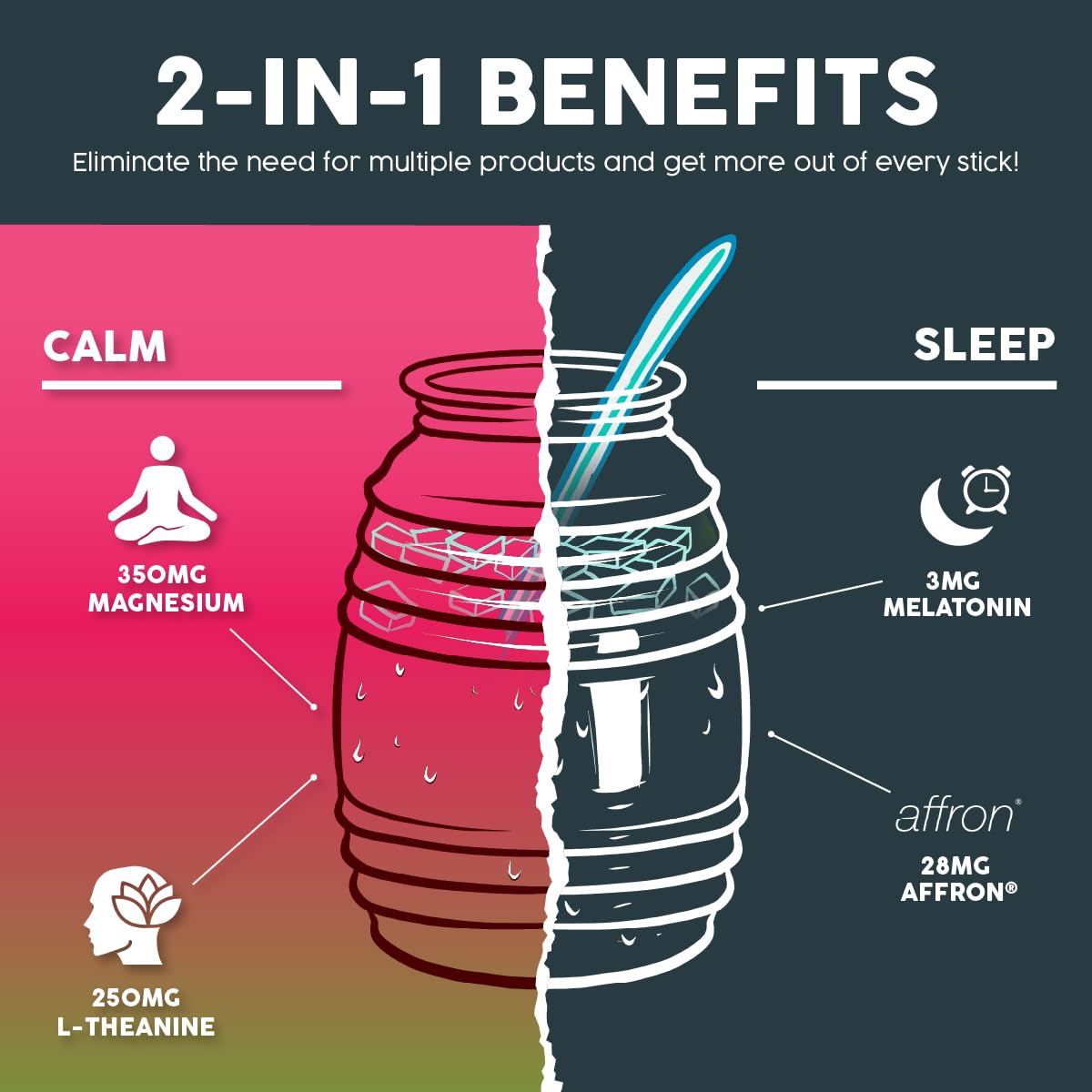 Taste Salud Mélange 2-en-1 Sommeil et Calme, Poire Cactus, ingrédients sur l'emballage