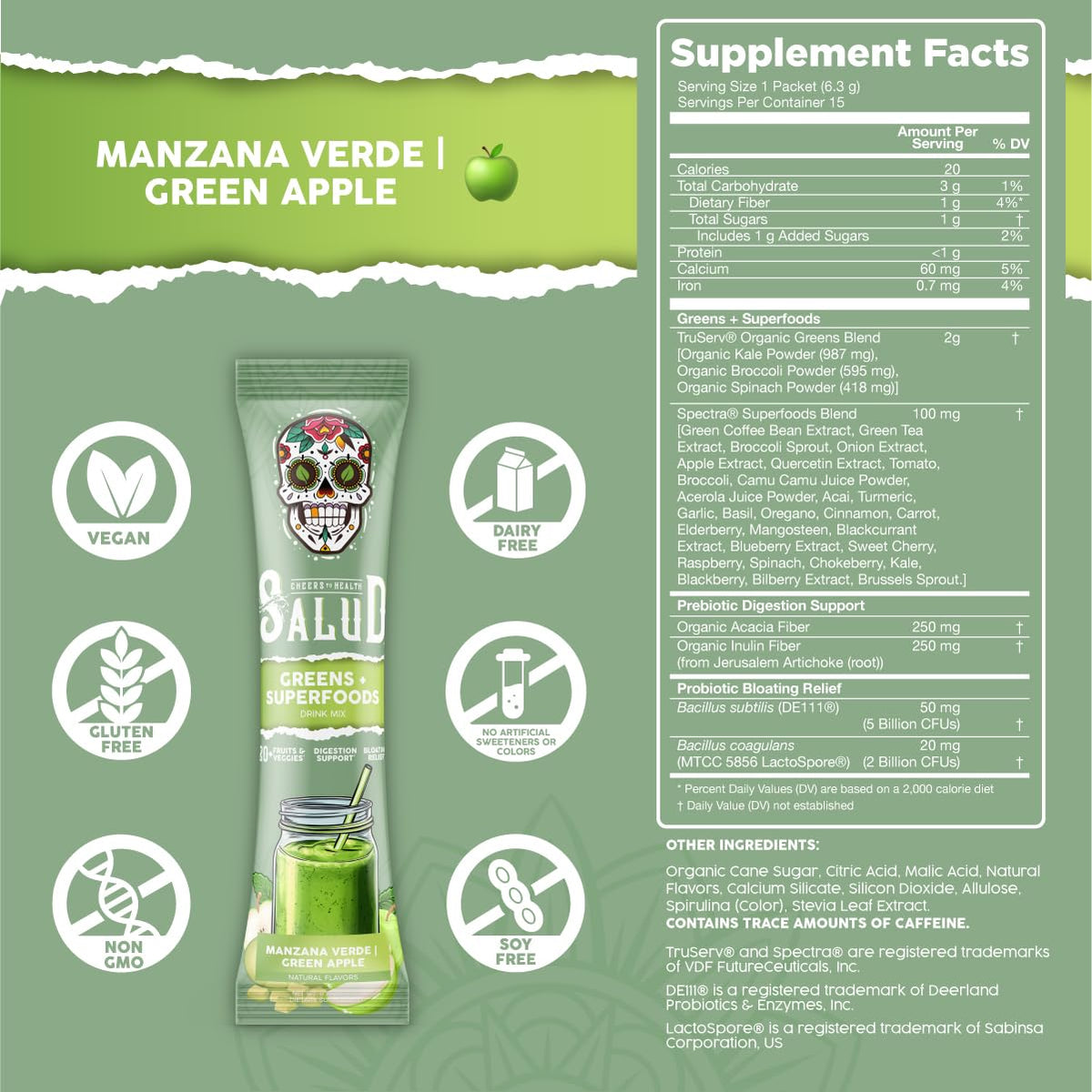 Taste Salud Poudre de Super-aliments 2-en-1 Pomme Verte contenu dans un verre
