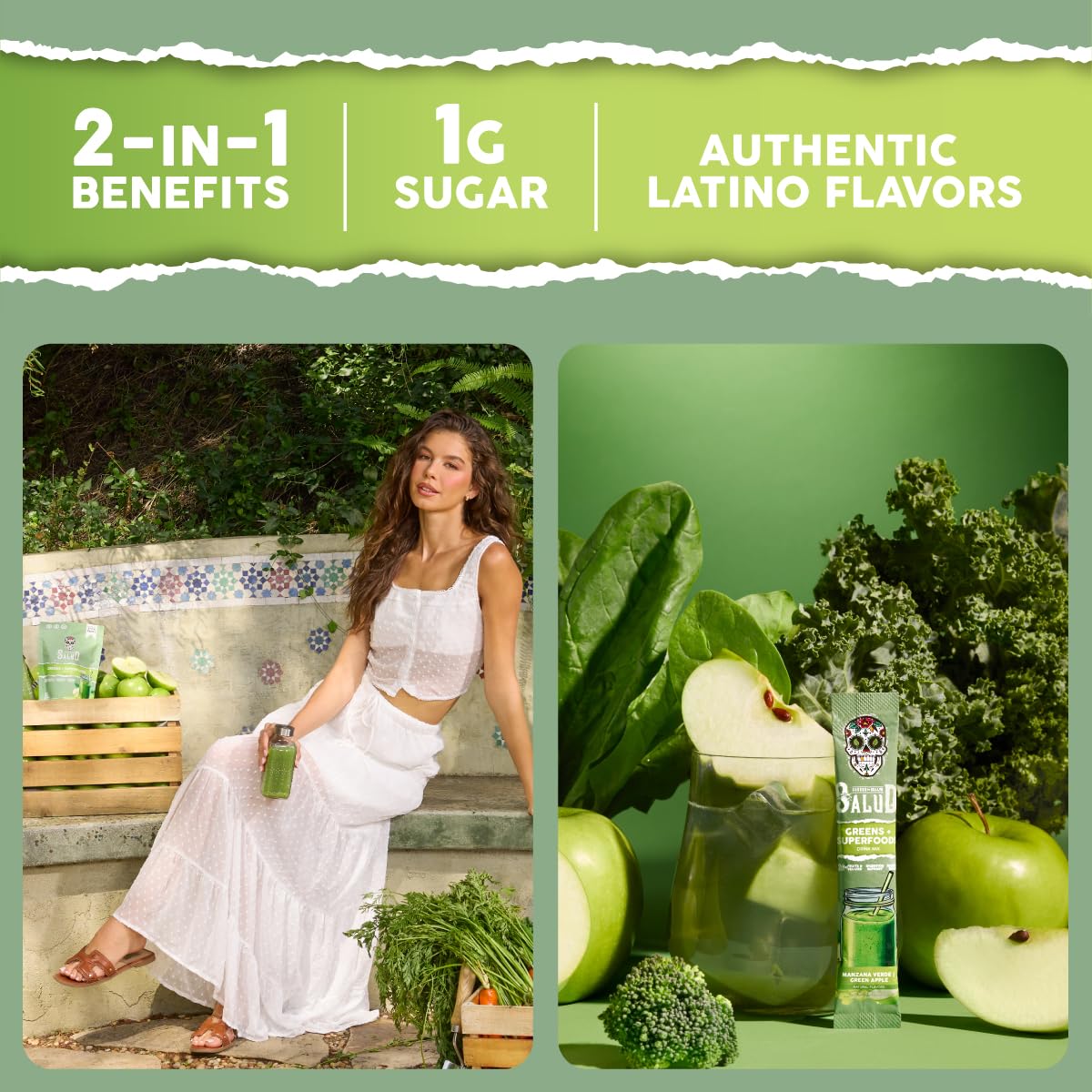 Taste Salud Poudre de Super-aliments 2-en-1 Pomme Verte sachet arrière