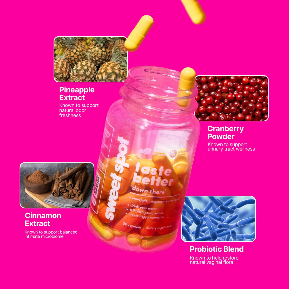 TASTE THE SWEET SPOT Complément Alimentaire Santé Vaginale 60 Capsules contenant ingrédients naturels