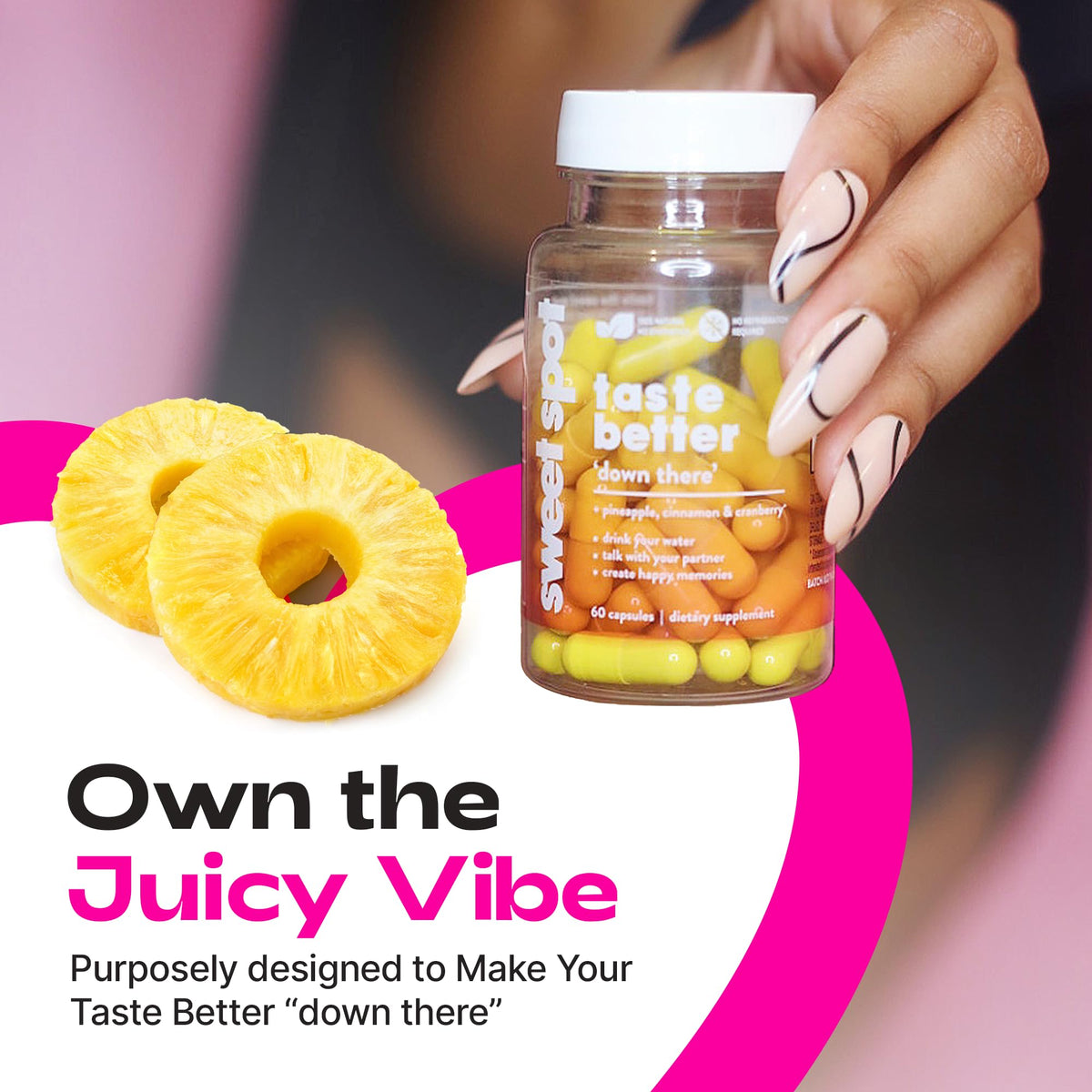 TASTE THE SWEET SPOT Complément Alimentaire Santé Vaginale 60 Capsules en utilisation quotidienne
