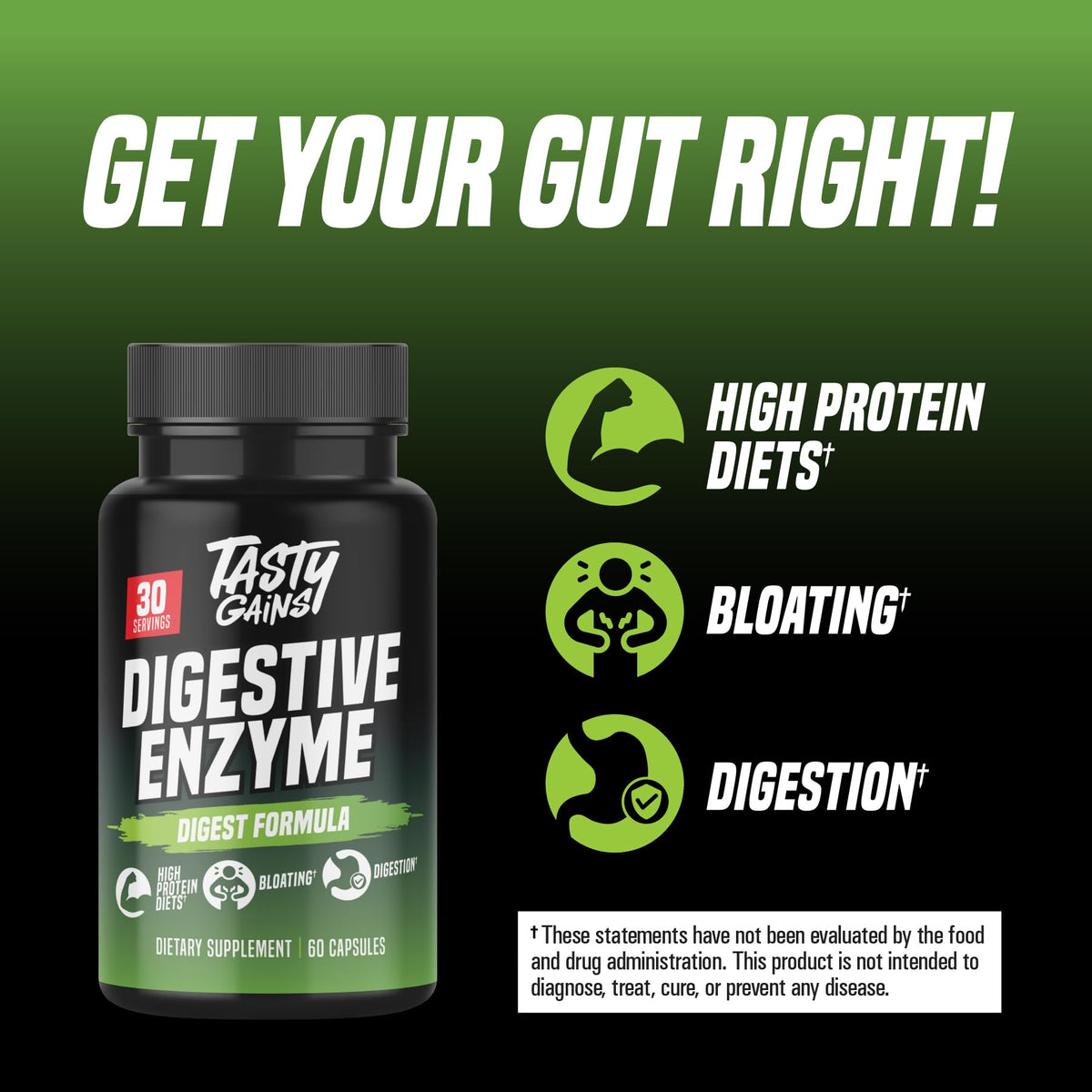 TASTY GAINS Complément Alimentaire Enzymes daily 60 Capsules avec capsules visibles