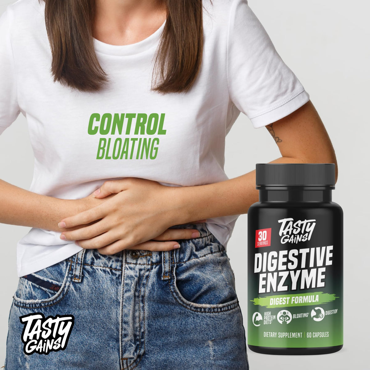 TASTY GAINS Complément Alimentaire Enzymes daily 60 Capsules avec ingrédients listés