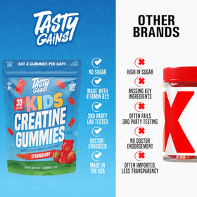 TASTY GAINS Gummies Créatine sur une table