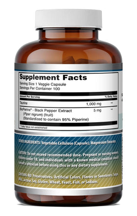 Taurine 1000 Mg Amazing Nutrition avec capsules végétales